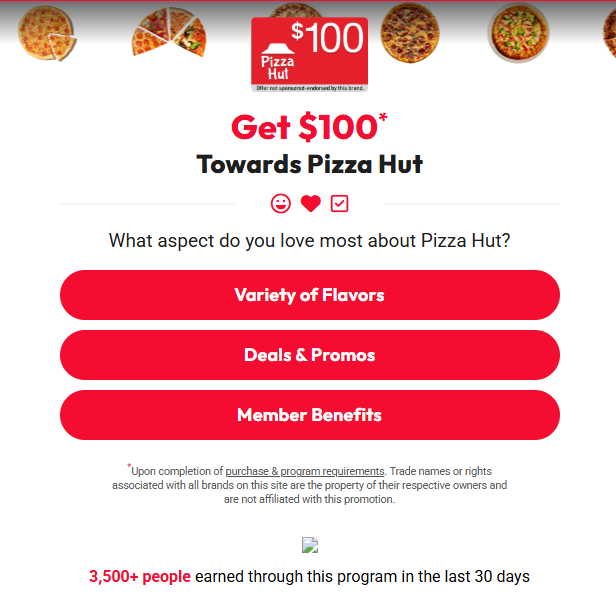 Pizza Hut $100